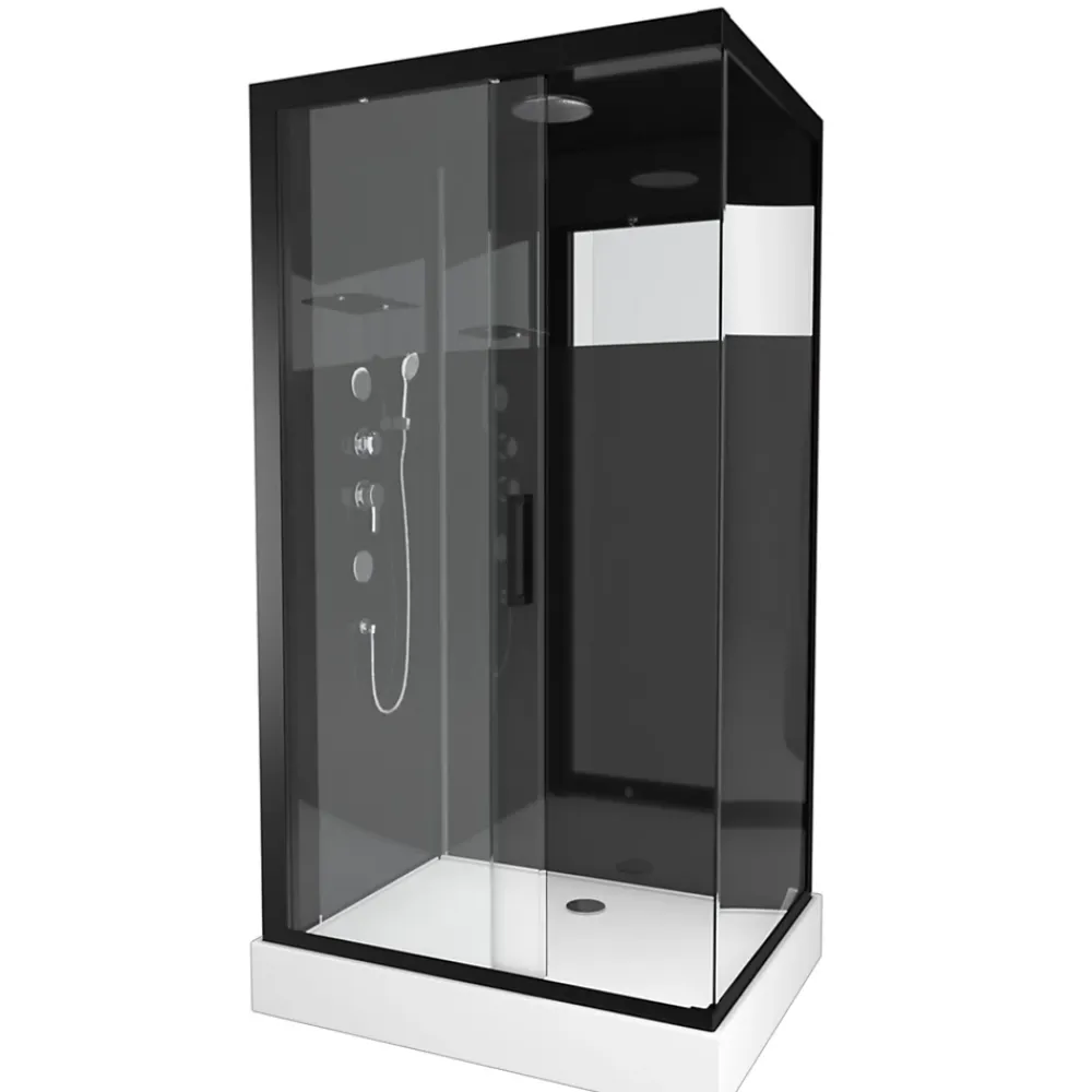 Cabine De Douche|Galedo Cabine de douche l.80 x L.110 x H.215 cm – design noir, hydromassante, miroir intégré, porte coulissante, Mirror 2