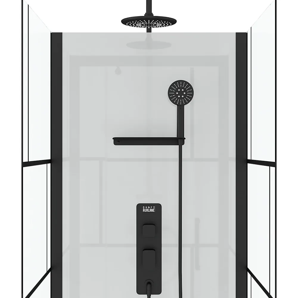Cabine De Douche|Galedo Cabine de douche l.80 x L.80 x H.213 cm – sérigraphie graphic, porte pivotante, design noir & blanc effet verrière, Graphic