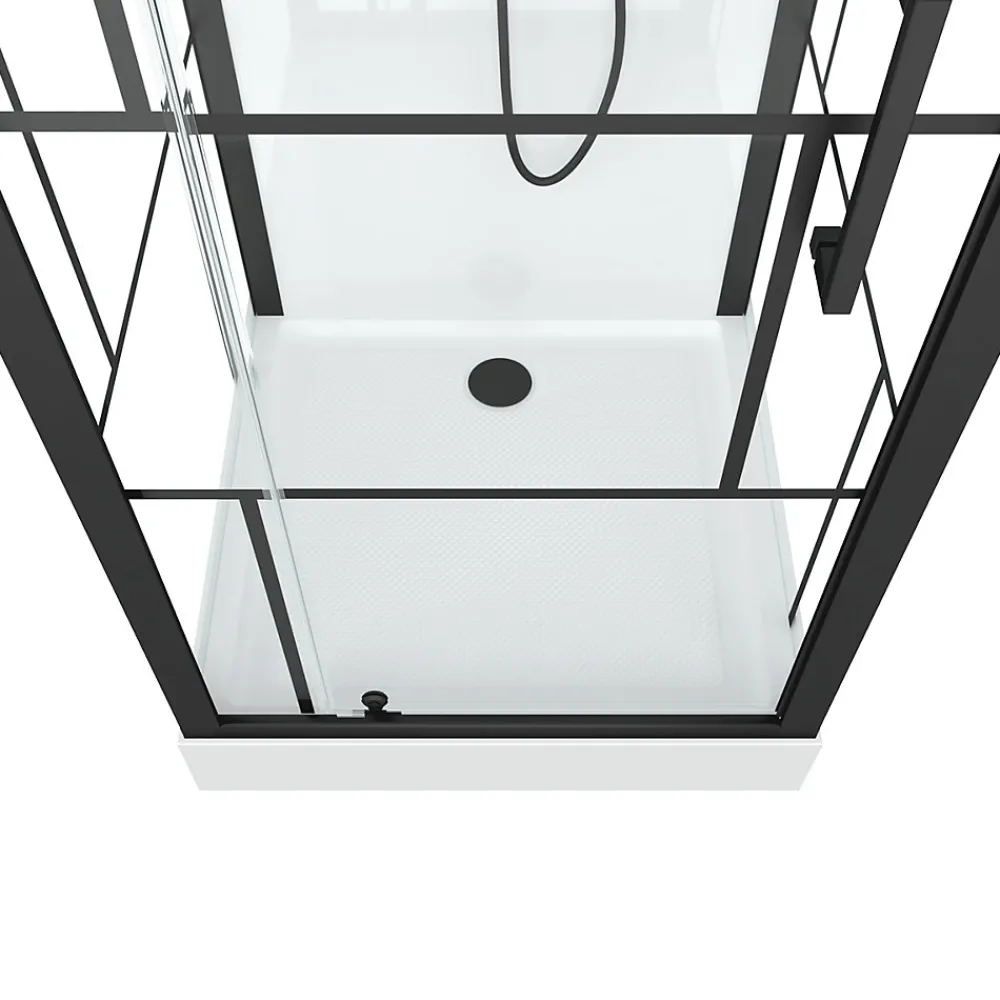 Cabine De Douche|Galedo Cabine de douche l.80 x L.80 x H.213 cm – sérigraphie graphic, porte pivotante, design noir & blanc effet verrière, Graphic