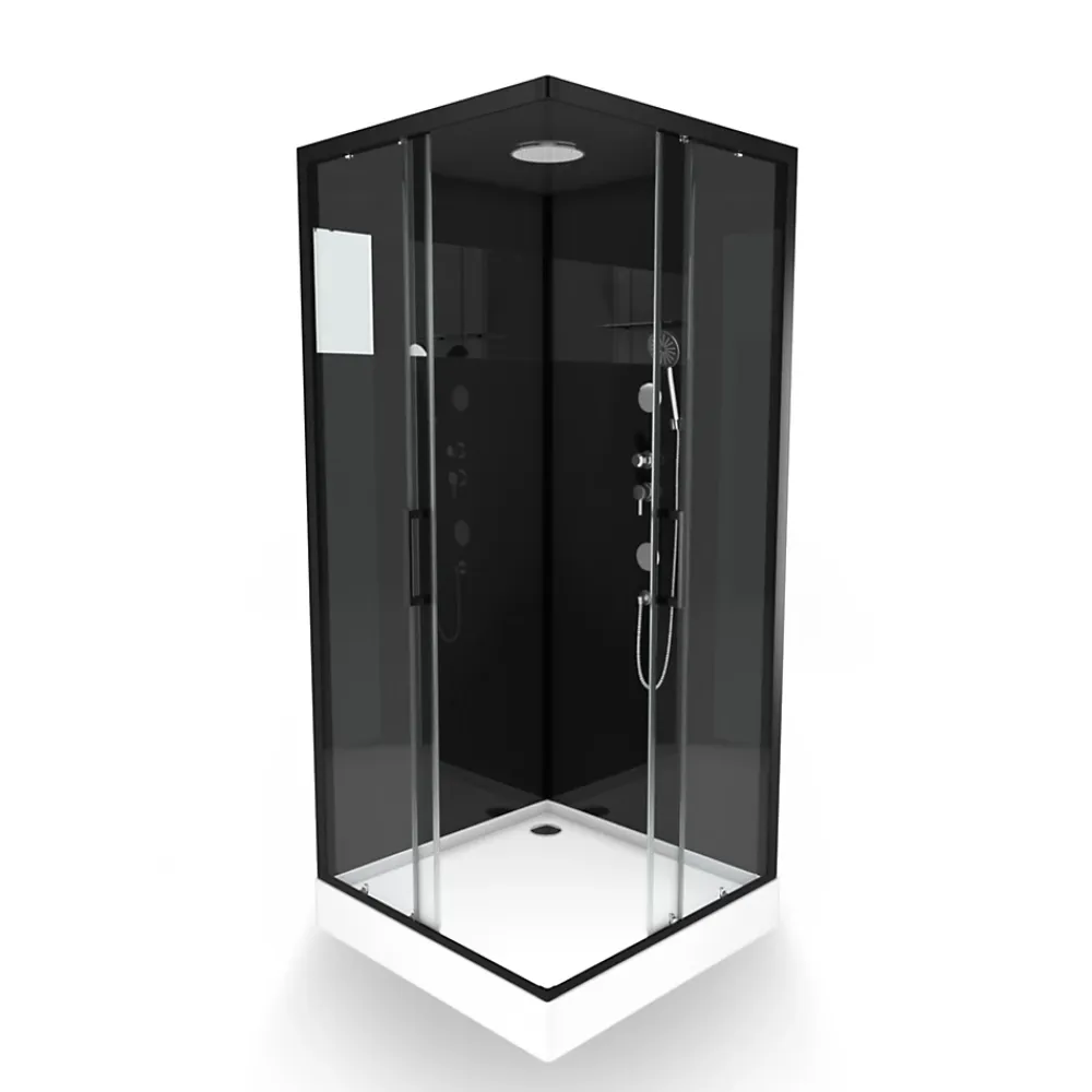 Cabine De Douche|Galedo Cabine de douche l.90 x L.90 x H.230 cm – design noir, hydromassante, miroir intégré, portes coulissantes, Mirror 2 Square