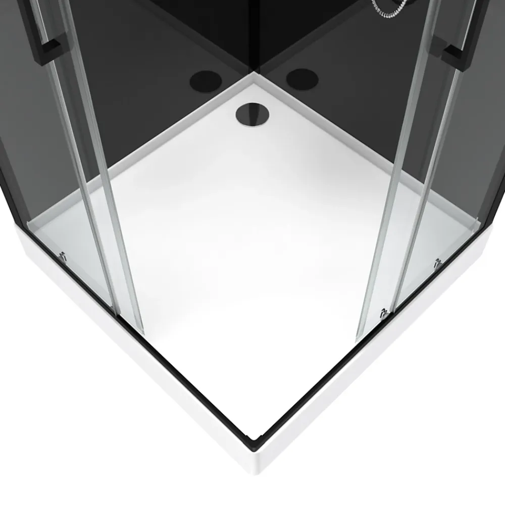 Cabine De Douche|Galedo Cabine de douche l.90 x L.90 x H.230 cm – design noir, hydromassante, miroir intégré, portes coulissantes, Mirror 2 Square