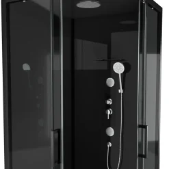 Cabine De Douche|Galedo Cabine de douche l.90 x L.90 x H.230 cm – design noir, hydromassante, miroir intégré, portes coulissantes, Mirror 2 Square