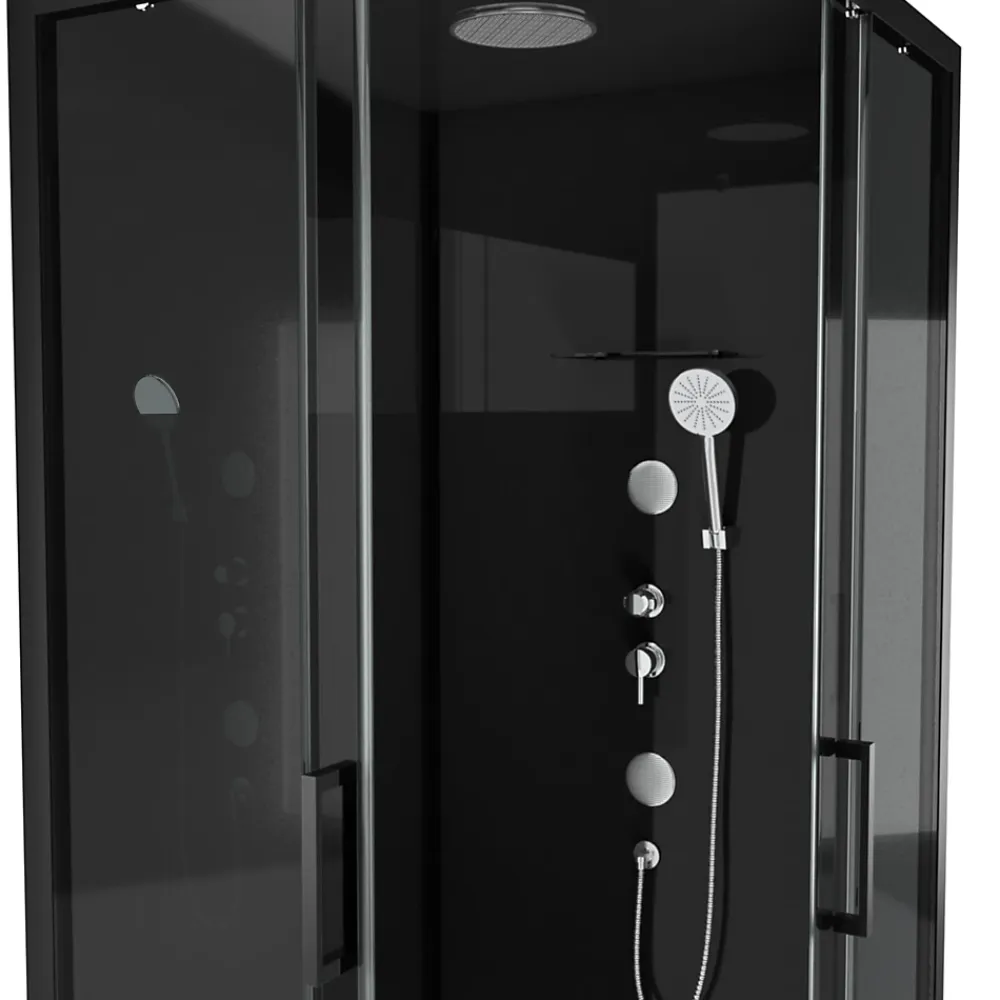 Cabine De Douche|Galedo Cabine de douche l.90 x L.90 x H.230 cm – design noir, hydromassante, miroir intégré, portes coulissantes, Mirror 2 Square