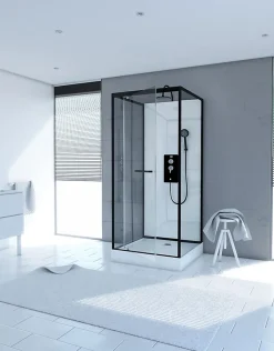 Cabine De Douche|Galedo Cabine de douche l.80 x L.80 x H.230 cm – porte pivotante, style industriel noir & blanc, grande ouverture, City