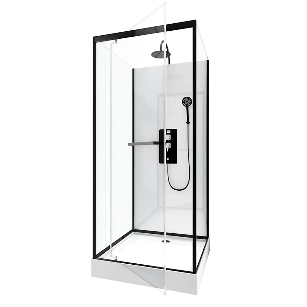 Cabine De Douche|Galedo Cabine de douche l.80 x L.80 x H.230 cm – porte pivotante, style industriel noir & blanc, grande ouverture, City