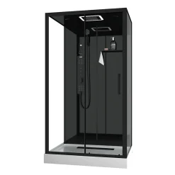 Galedo Cabine de douche l.115 x L.90 x H.220 cm – hydromassante connectée, Bluetooth, noir & blanc, plafond lumineux, Aura