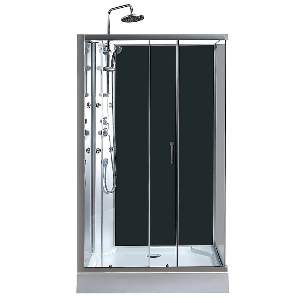 GoodHome Cabine de douche l.80 x L.120 x H.225 cm – hydromassante, grise, profilés chromés, montage rapide, Onega