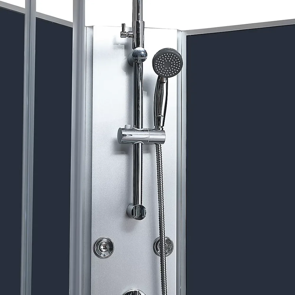 GoodHome Cabine de douche l.80 x L.120 x H.225 cm – hydromassante, grise, profilés chromés, montage rapide, Onega