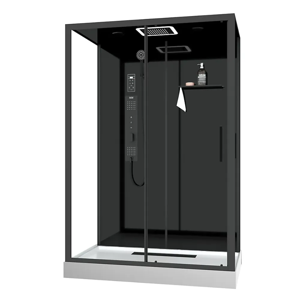 Cabine De Douche|Galedo Cabine de douche l.85 x L.140 x H.218 cm – XXL, hydromassante connectée, Bluetooth, noir & blanc, Aura