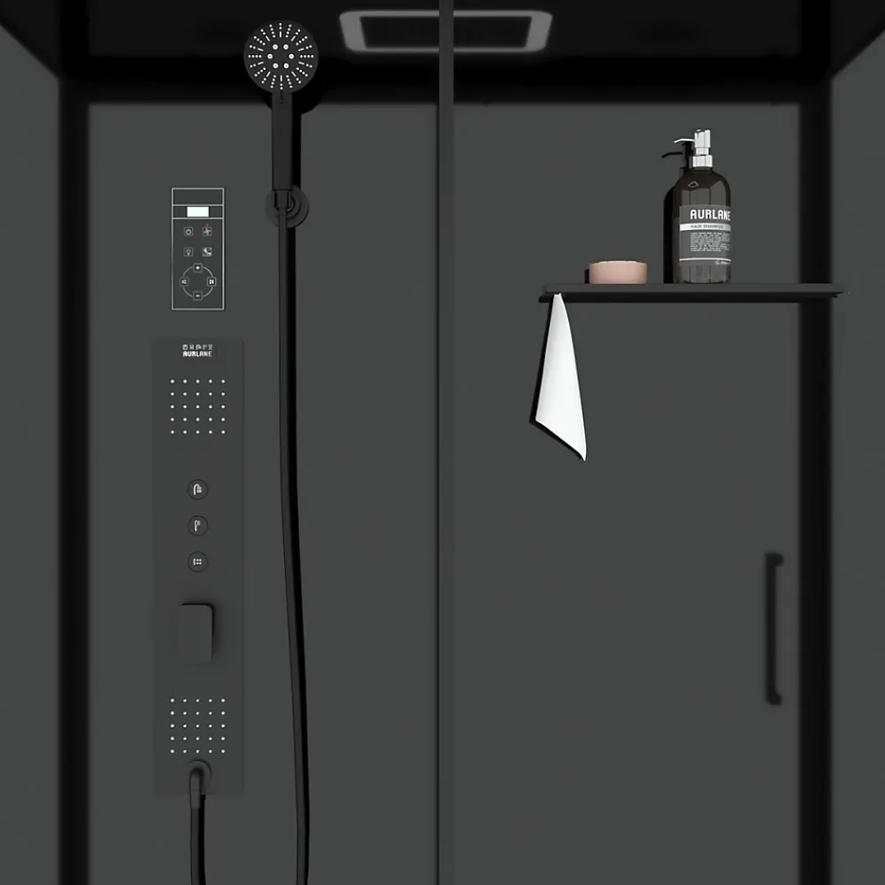 Cabine De Douche|Galedo Cabine de douche l.85 x L.140 x H.218 cm – XXL, hydromassante connectée, Bluetooth, noir & blanc, Aura