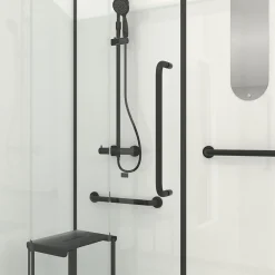 Galedo Cabine de douche l.85 x L.160 x H.200 cm – colonne thermostatique, noir & blanc, siège, large ouverture, Access 2