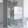 Cabine De Douche|Galedo Cabine de douche l.80 x L.110 x H.215 cm – structure gris métal, sérigraphie 3 bandes, porte coulissante, River 2