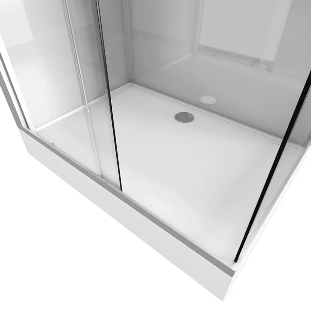 Cabine De Douche|Galedo Cabine de douche l.80 x L.110 x H.215 cm – structure gris métal, sérigraphie 3 bandes, porte coulissante, River 2