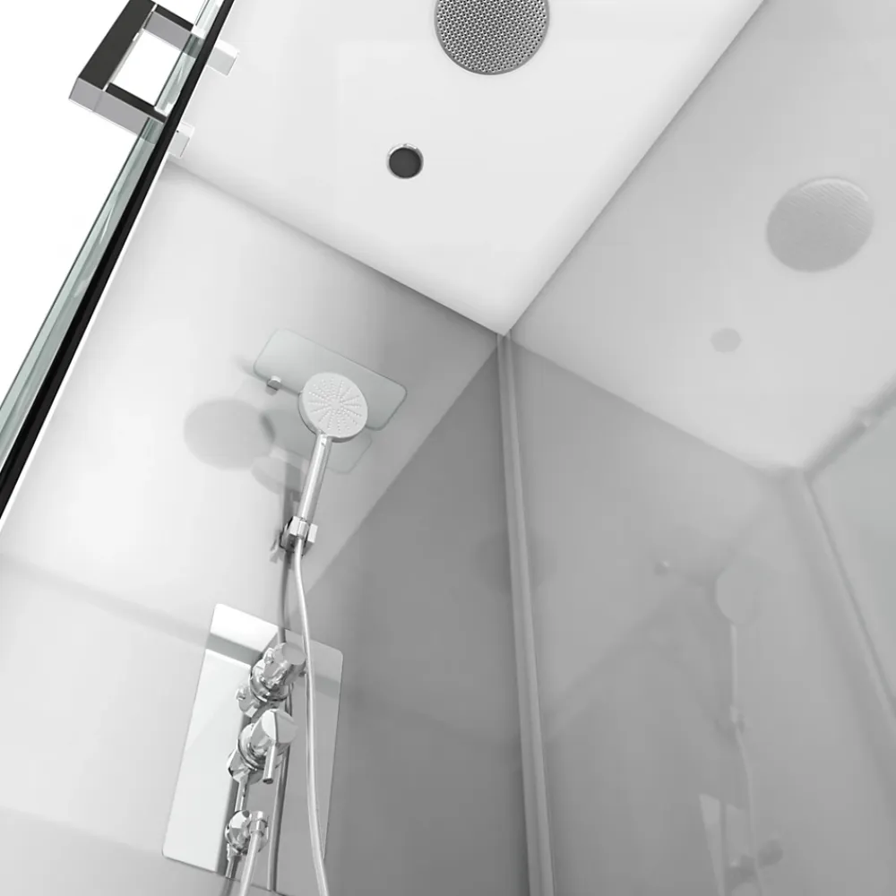 Cabine De Douche|Galedo Cabine de douche l.80 x L.110 x H.215 cm – structure gris métal, sérigraphie 3 bandes, porte coulissante, River 2