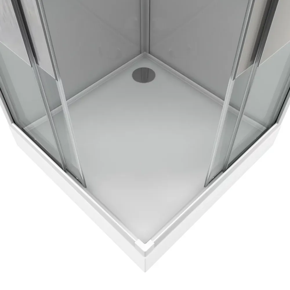 Cabine De Douche|Galedo Cabine de douche l.90 x L.90 x H.215 cm – structure effet chrome, fond gris, sérigraphie 3 bandes, River 2 Square