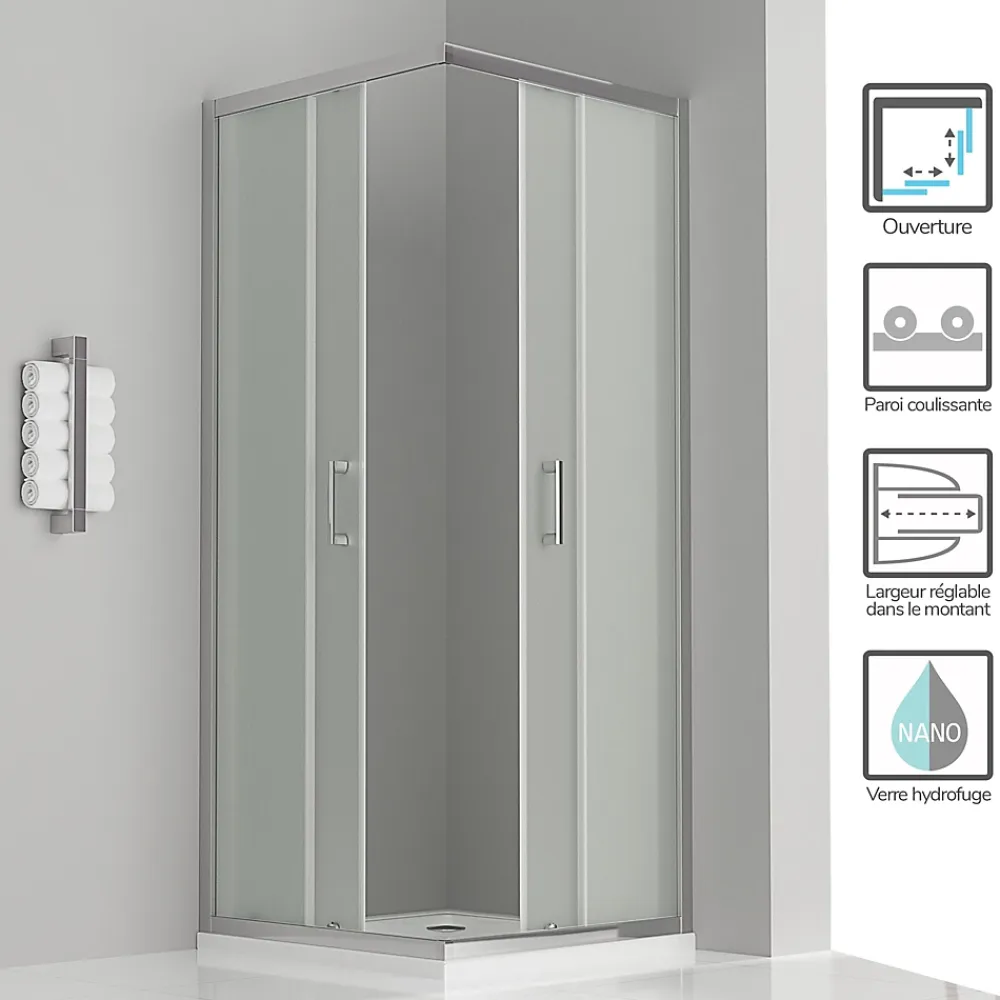 Cabine De Douche|Saniverre Cabine de douche LANA portes coulissantes H.180 cm verre 6 mm opaque 80 x 100 cm -
