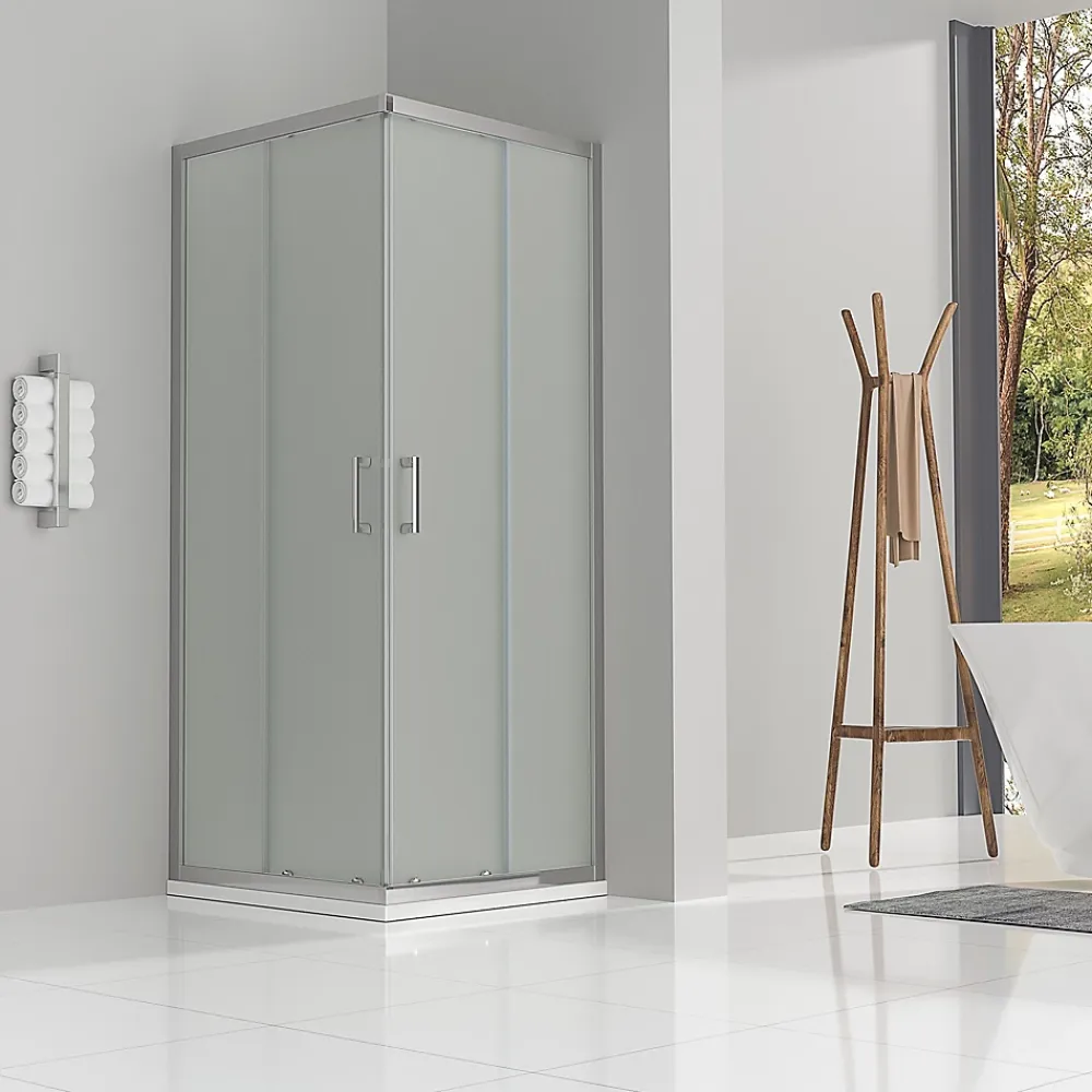 Cabine De Douche|Saniverre Cabine de douche LANA portes coulissantes H.180 cm verre 6 mm opaque 80 x 100 cm -