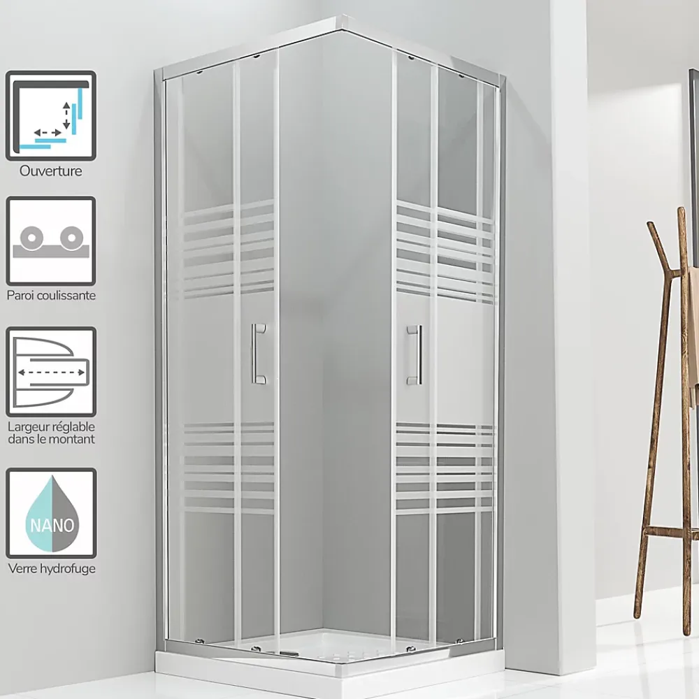 Cabine De Douche|Saniverre Cabine de douche LANA portes coulissantes H.180 cm verre 6 mm semi-opaque 80 x 80 cm -