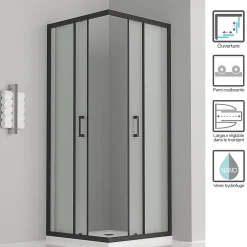 Saniverre Cabine de douche LANABLACK H.180 cm portes coulissantes verre 6 mm opaque 70 x 70 cm -