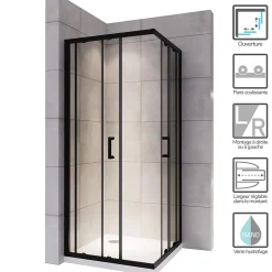 Saniverre Cabine de douche LANABLACK H.180 cm portes coulissantes verre 6 mm transparent 90 x 90 cm -