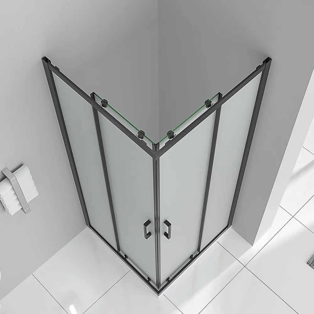 Cabine De Douche|Saniverre Cabine de douche LANABLACK H.185 cm portes coulissantes verre 6 mm opaque 80 x 80 cm -