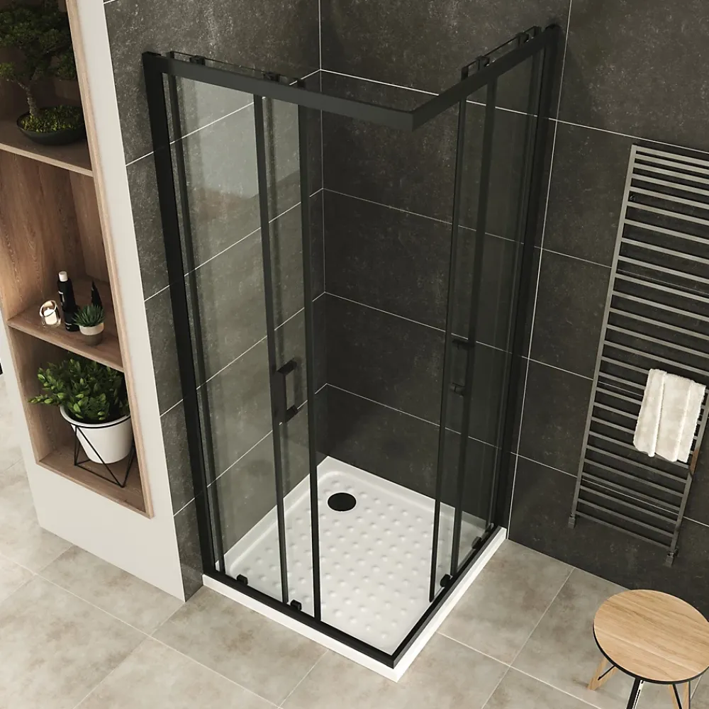 Saniverre Cabine de douche LANABLACK H.185 cm portes coulissantes verre 6 mm transparent 80 x 90 cm -