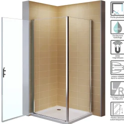 Cabine De Douche|Saniverre Cabine de douche NIKY H.195 cm porte pivotante verre 8 mm transparent 90 x 90 cm -