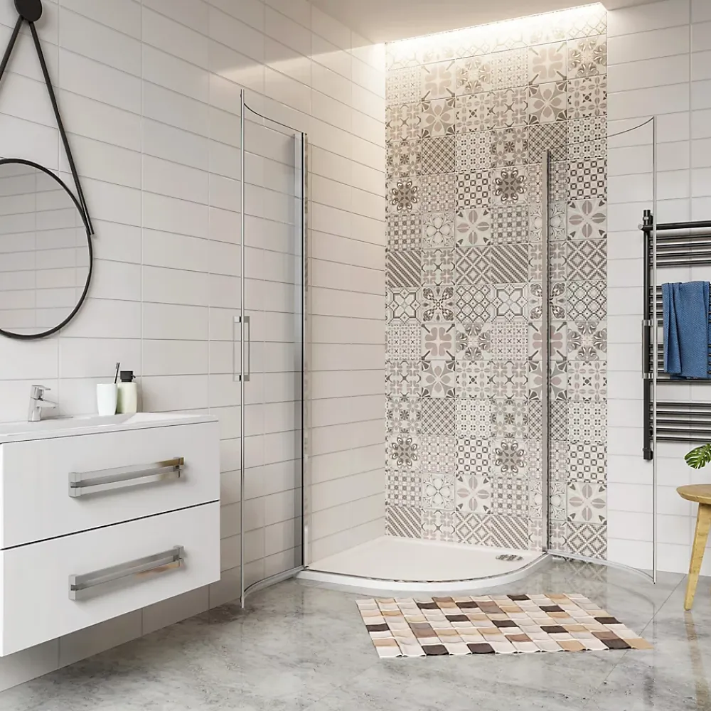 AICA Sanitaire Cabine de Douche Quart de Cercle 90x90x195 cm -Portes Pivotantes 180 degrés-Verre Sécurisé 6 mm