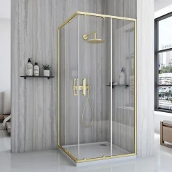 Paroi De Douche|Rea Cabine de douche City Brushed Gold 80x100