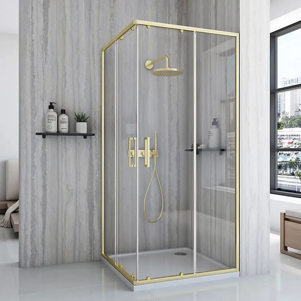 Paroi De Douche|Rea Cabine de douche City Brushed Gold 80x100