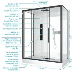Cabine De Douche|Aurlane Cabine de douche RECTANGLE 160x85x217cm - FACTORY 2 XXL