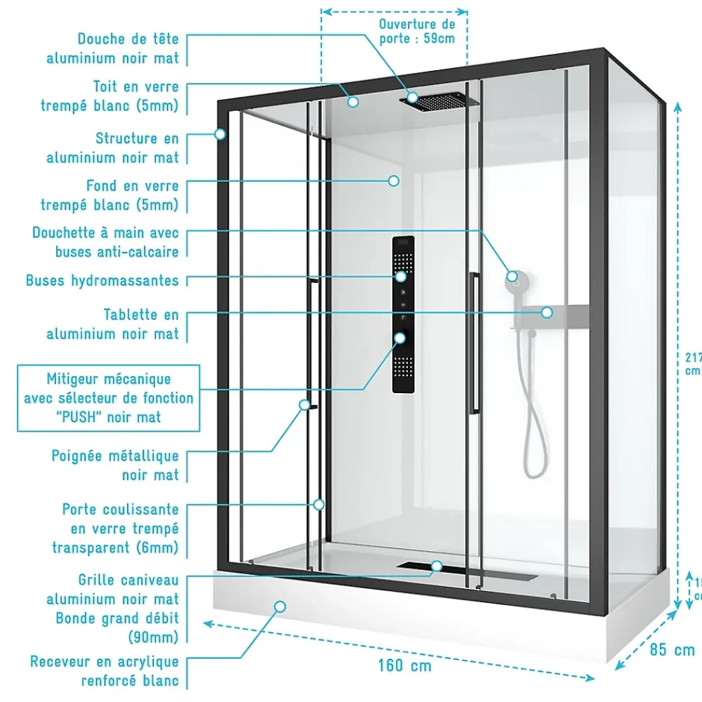 Cabine De Douche|Aurlane Cabine de douche RECTANGLE 160x85x217cm - FACTORY 2 XXL