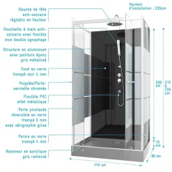 Aurlane Cabine de douche rectangle 110x80x225cm - SCRATCHY 110