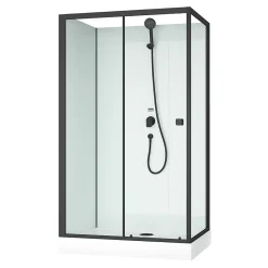 Aurlane Cabine de douche rectangulaire 110x80x197 cm - Porte coulissante - Fonds Blancs & Profilés Noir Mat