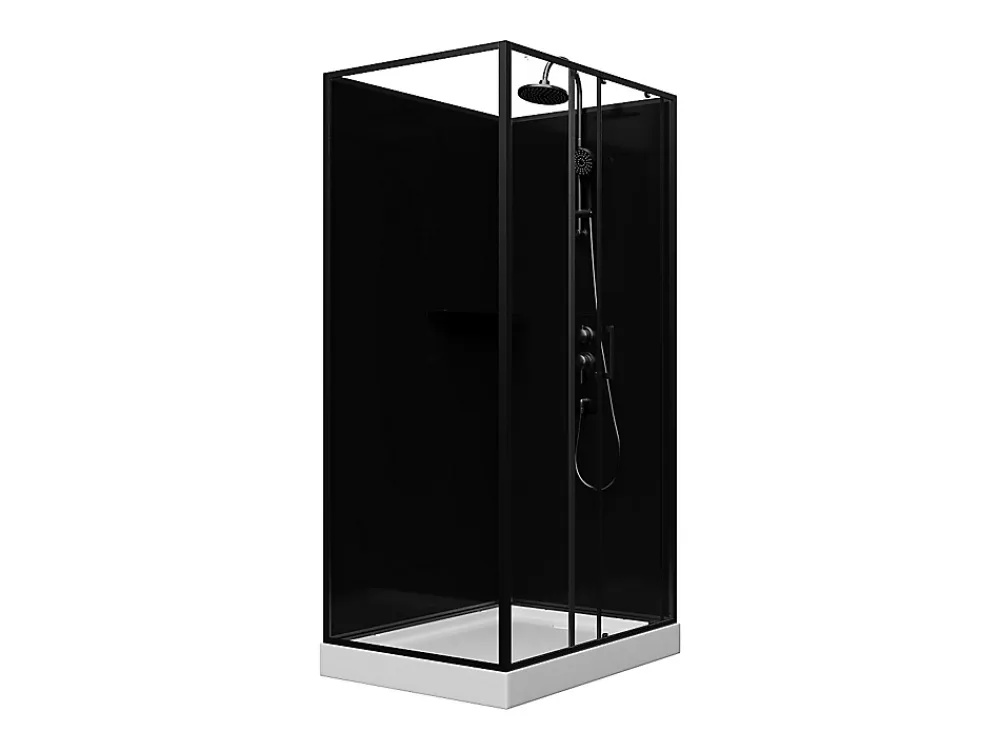 Cabine De Douche|Vente-unique Cabine de douche rectangulaire - Installation réversible - Noir - L110 x l80 x H225 cm - ZODANI