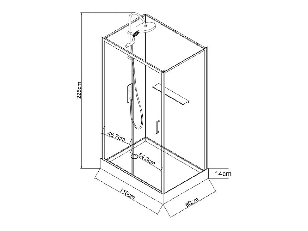 Cabine De Douche|Vente-unique Cabine de douche rectangulaire - Installation réversible - Noir - L110 x l80 x H225 cm - ZODANI