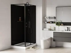 Cabine De Douche|Vente-unique Cabine de douche rectangulaire - Installation réversible - Noir - L110 x l80 x H225 cm - ZODANI
