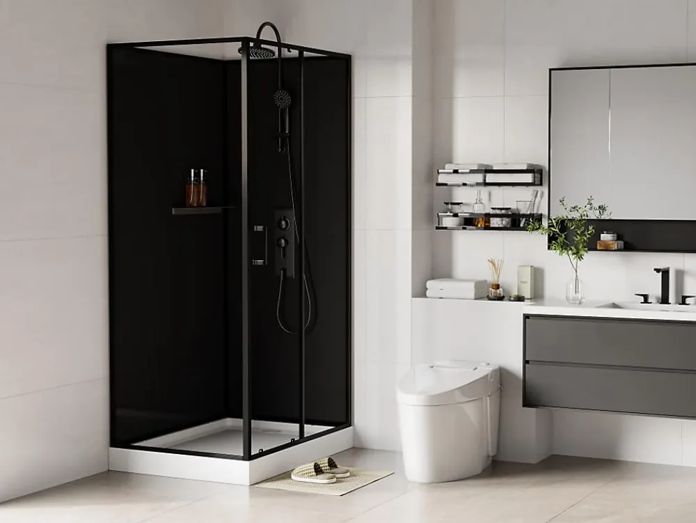 Cabine De Douche|Vente-unique Cabine de douche rectangulaire - Installation réversible - Noir - L110 x l80 x H225 cm - ZODANI
