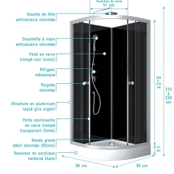 Aurlane cabine de douche ROUND SHADOW CORNER 90x90x230cm
