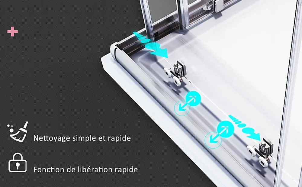 Sirhona Cabine de Douche 76x76x185cm Double Porte Coulissante + Entrée d'angle + Verre trempé 6 mm + Argent Brillant