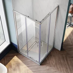 Cabine De Douche|Sirhona Cabine de Douche 90x90x185cm Porte Coulissante Double + Entrée d'angle + Verre trempé 6 mm + Argent Brillant