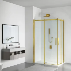 Cabine De Douche|Balneo Cabine de douche 80x100 cm coulissante en 6mm verre trempé anticalcaire, profils dorés