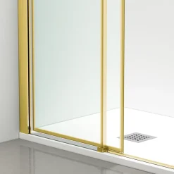 Cabine De Douche|Balneo Cabine de douche 80x100 cm coulissante en 6mm verre trempé anticalcaire, profils dorés