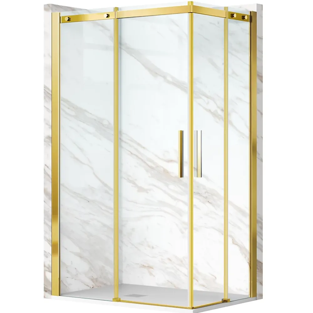 Cabine De Douche|Balneo Cabine de douche 80x80 cm coulissante en 6mm verre trempé anticalcaire, profils dorés