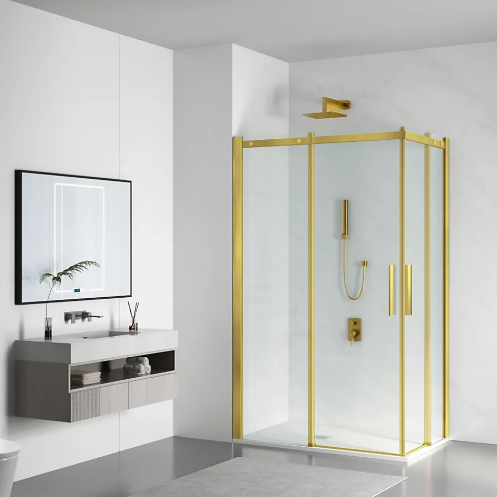 Cabine De Douche|Balneo Cabine de douche 80x80 cm coulissante en 6mm verre trempé anticalcaire, profils dorés