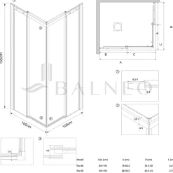 Balneo Cabine de douche 80x100 cm coulissante en 6mm verre trempé anticalcaire, profils chromés