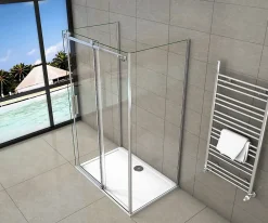 AICA Sanitaire Cabine de douche 120x80x195 cm - verre 8 mm anticalcaire - porte coulissante - sans receveur