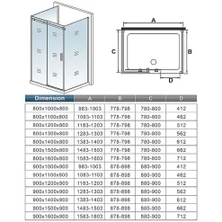Cabine De Douche|AICA Sanitaire Cabine de douche 140x90x195 cm - verre 8 mm anticalcaire - porte coulissante - sans receveur
