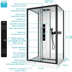 Aurlane Cabine de douche 115x90x210 cm avec receveur + bonde 90mm + Grille linéaire - FACTORY 2