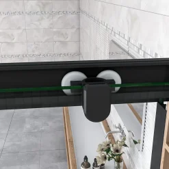AICA Sanitaire Cabine de douche 80x80x200cm accès d'angle - Noir Mat , noire porte de douche coulissante, en 6mm verre anticalcaire,